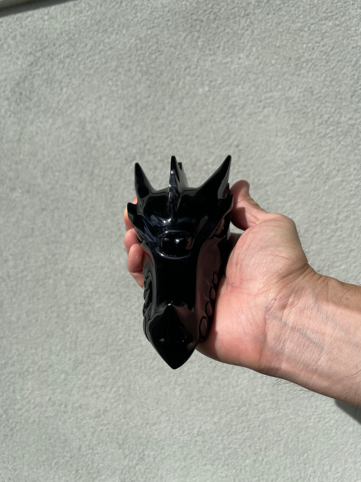 Black Obsidian Dragon skull head with Labradorite eyes #D11