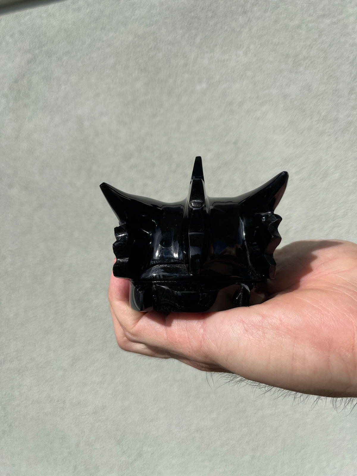 Black Obsidian Dragon skull head with Labradorite eyes #D11