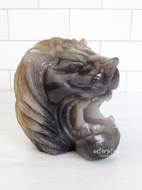LEO - Druzy Agate Geode LION Head Carving