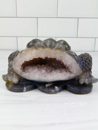 Three-Legged Geode Agate Prosperity Feng Shui Money TOAD Carving - AA