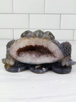 Three-Legged Geode Agate Prosperity Feng Shui Money TOAD Carving - AA