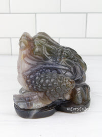 Three-Legged Geode Agate Prosperity Feng Shui Money TOAD Carving - AA
