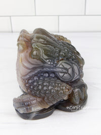 Three-Legged Geode Agate Prosperity Feng Shui Money TOAD Carving - AA