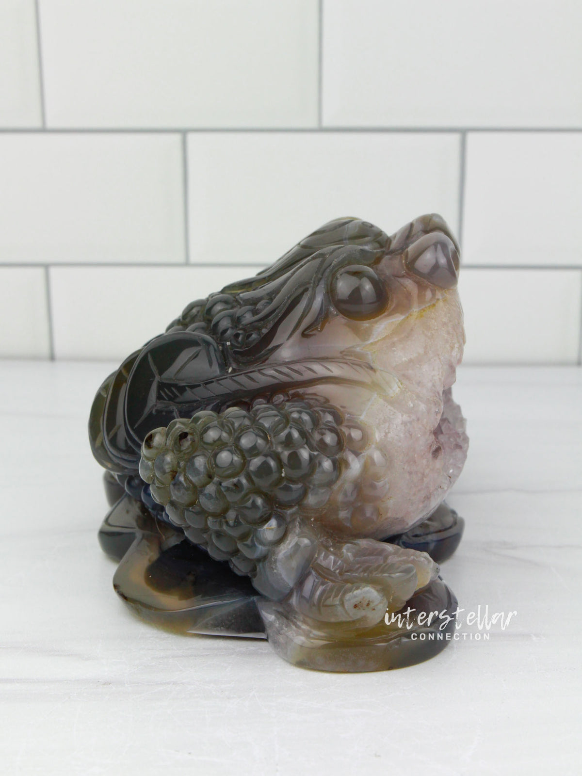 Three-Legged Geode Agate Prosperity Feng Shui Money TOAD Carving - AA