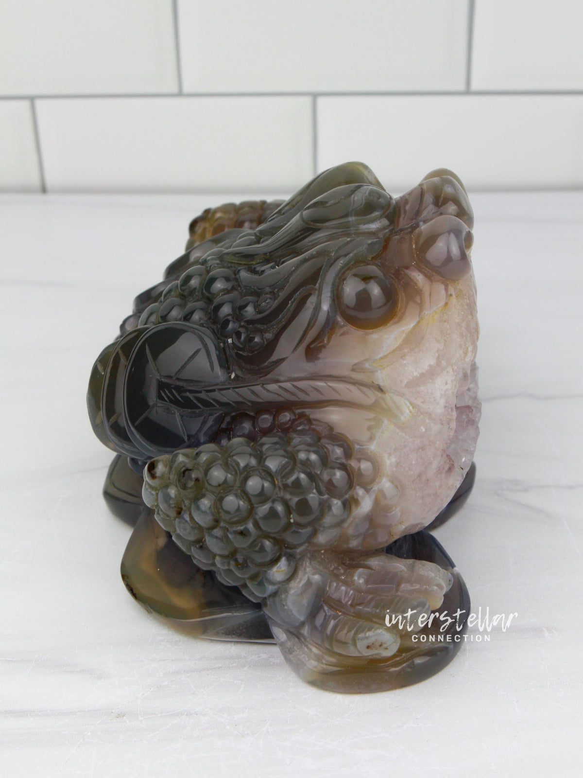 Three-Legged Geode Agate Prosperity Feng Shui Money TOAD Carving - AA