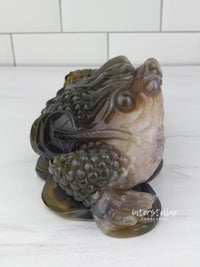 Three-Legged Geode Agate Prosperity Feng Shui Money TOAD Carving - AA