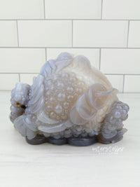 Three-Legged Geode Agate Prosperity Feng Shui Money TOAD Carving - BB