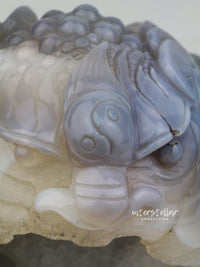 Three-Legged Geode Agate Prosperity Feng Shui Money TOAD Carving - BB