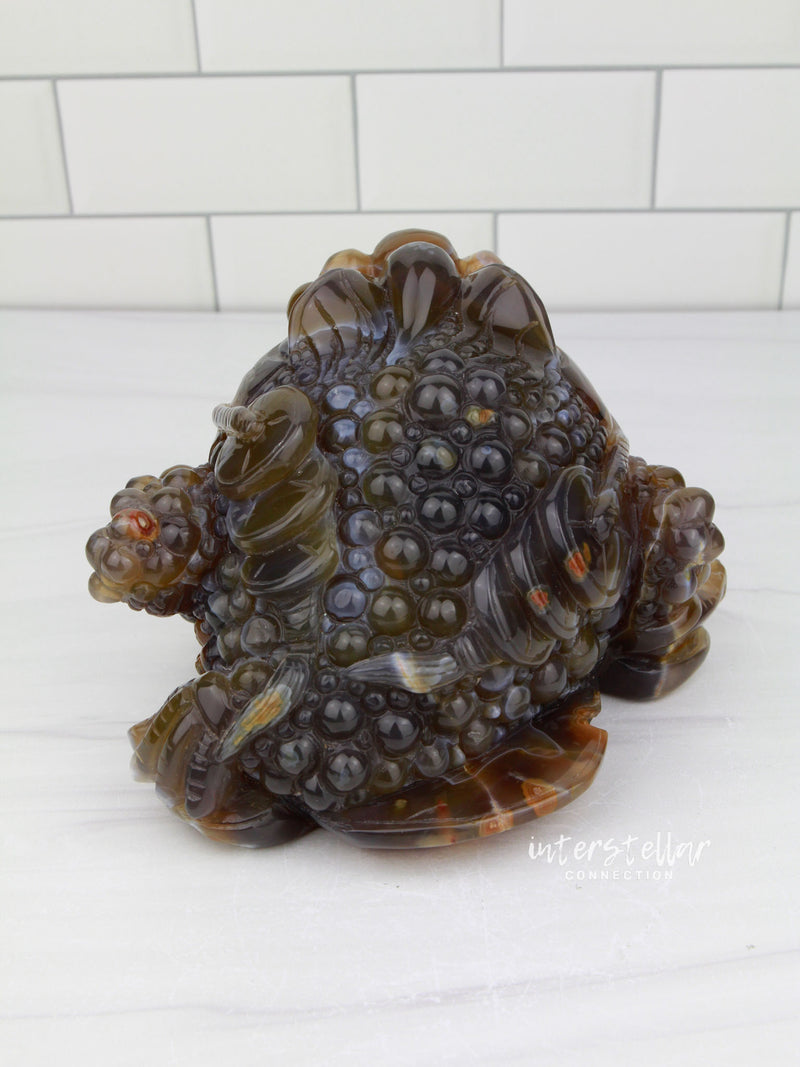 Three-Legged Geode Agate Prosperity Feng Shui Money TOAD Carving - CC