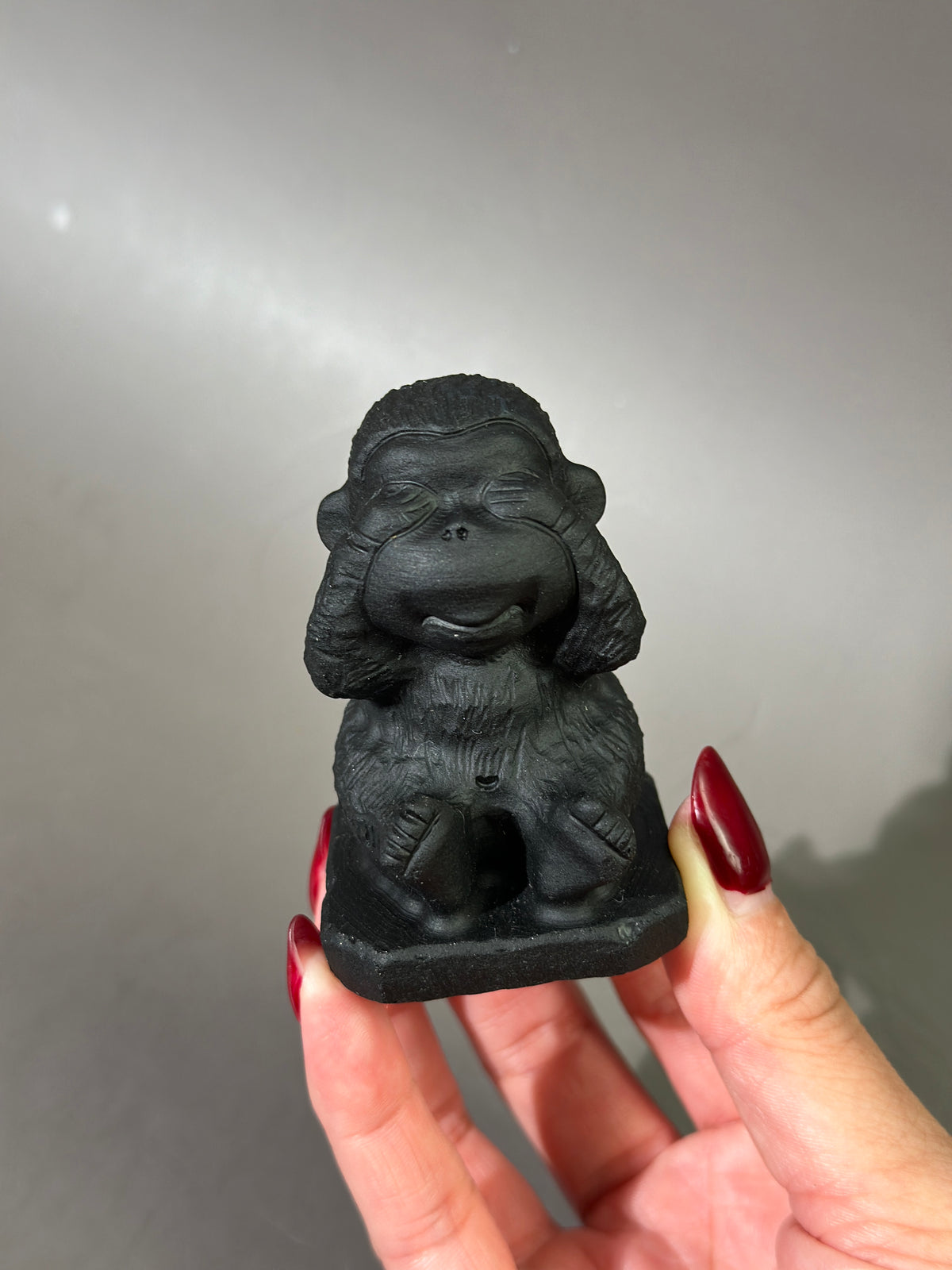 Black Obsidian Monkey Carving “See No Evil” | 2.5” Hand-Carved Crystal Animal | Protective Stone, Unique Gift, Home Decor