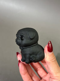 Black Obsidian Pug Carving with Bow Tie | 2” Hand-Carved Crystal Dog Figurine | Protective Stone, Animal Lover Gift, Cute Crystal Decor