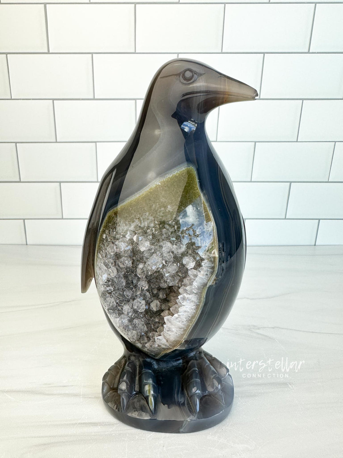 PENGUIN - Blue Agate Geode Quartz Penguin Carving