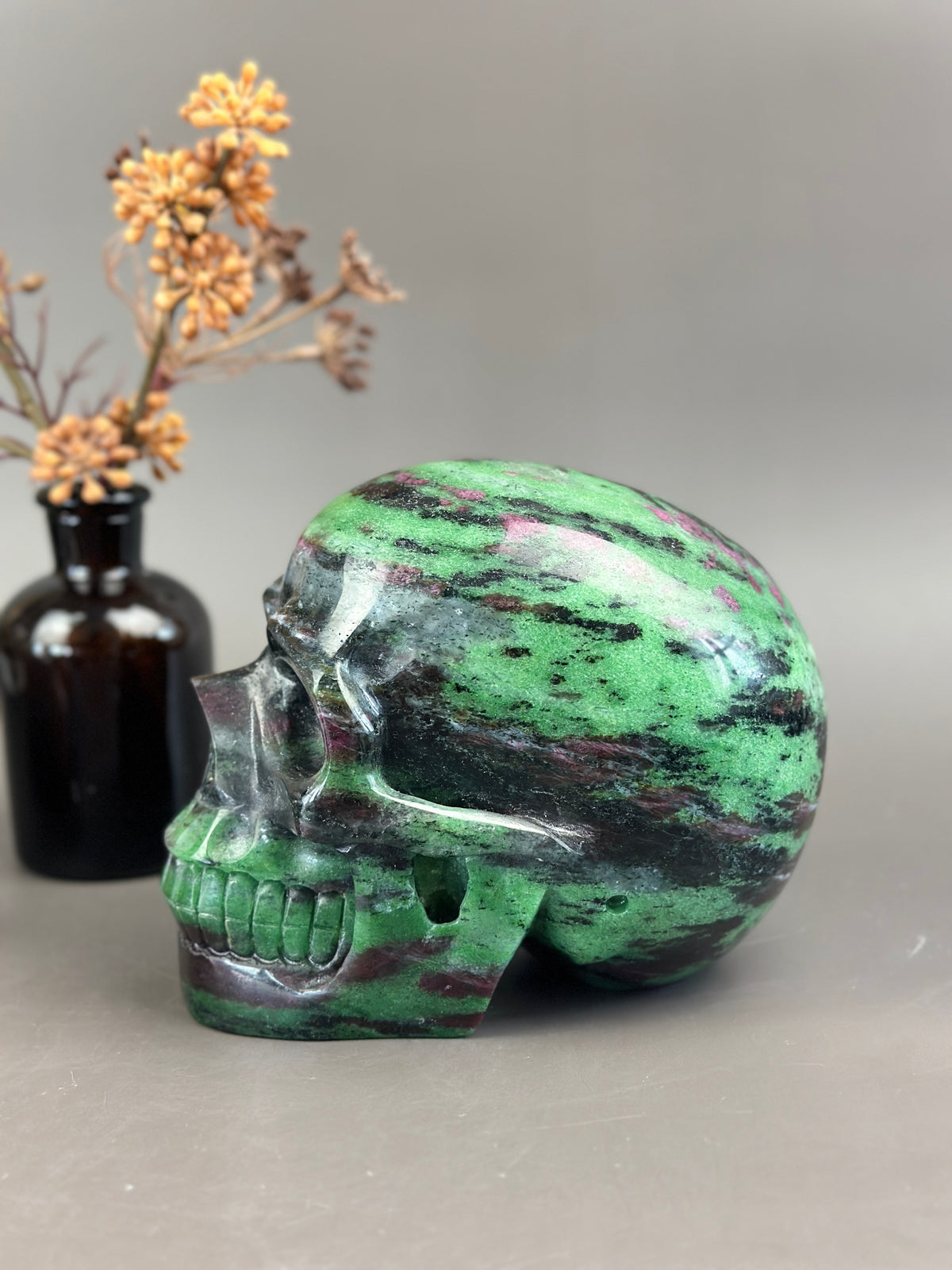 Ruby Zoisite 4.5" Hand-Carved Skull #S12