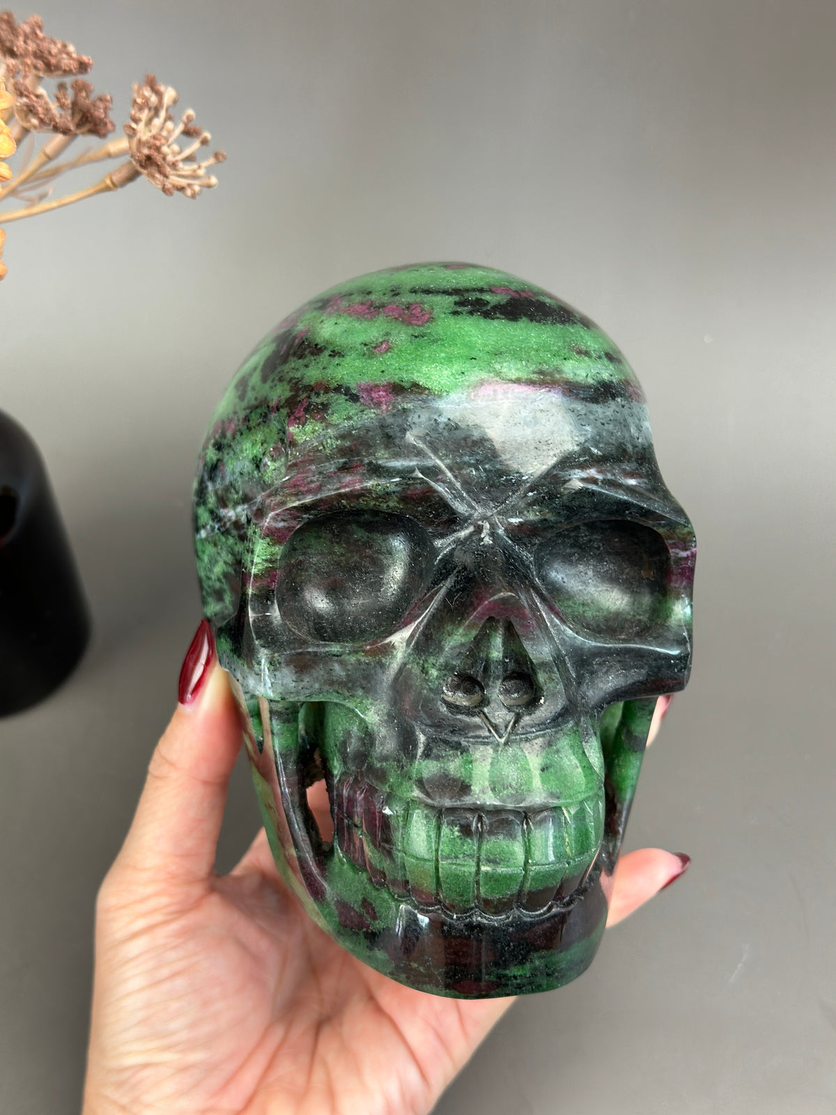 Ruby Zoisite 4.5" Hand-Carved Skull #S12