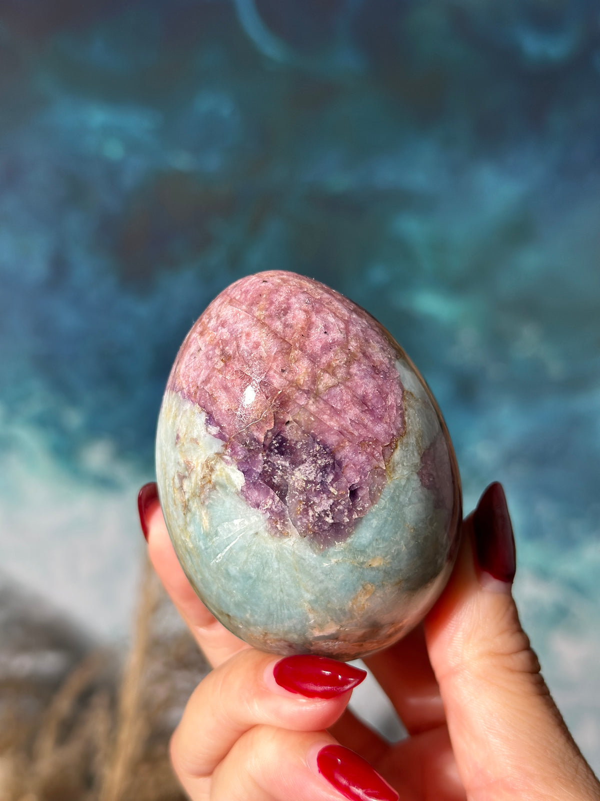 Pink Tourmaline x Lepidolite Egg with Blue Cleavelandite