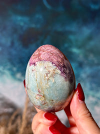 Pink Tourmaline x Lepidolite Egg with Blue Cleavelandite