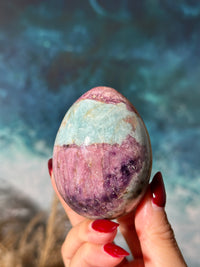 Pink Tourmaline x Lepidolite Egg with Blue Cleavelandite