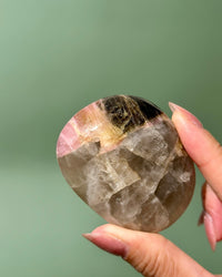 Bicolor Yellow Pink Tourmaline Smoky Quartz Palm Stone, Russia