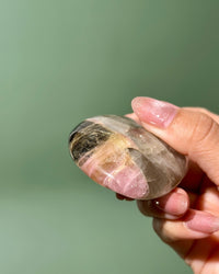 Bicolor Yellow Pink Tourmaline Smoky Quartz Palm Stone, Russia