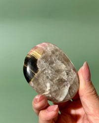 Bicolor Yellow Pink Tourmaline Smoky Quartz Palm Stone, Russia