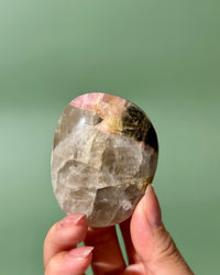 Bicolor Yellow Pink Tourmaline Smoky Quartz Palm Stone, Russia