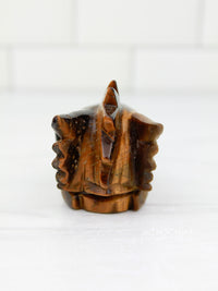 Tiger's Eye DRAGON Head Skull Carving with Blue Cat's Eye Eyes #D12