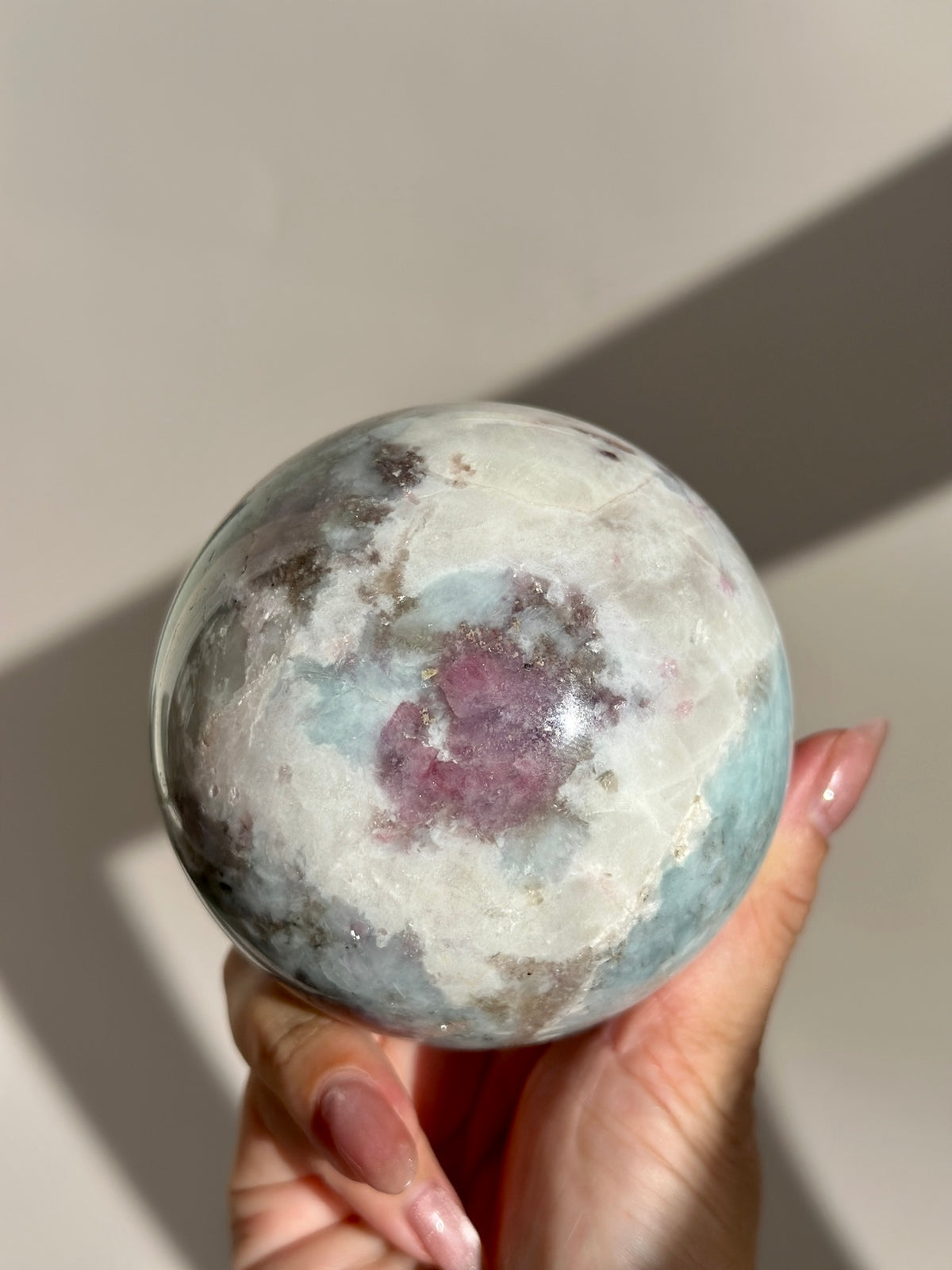 Pink Tourmaline Lepidolite Smoky Unicorn Sphere #2