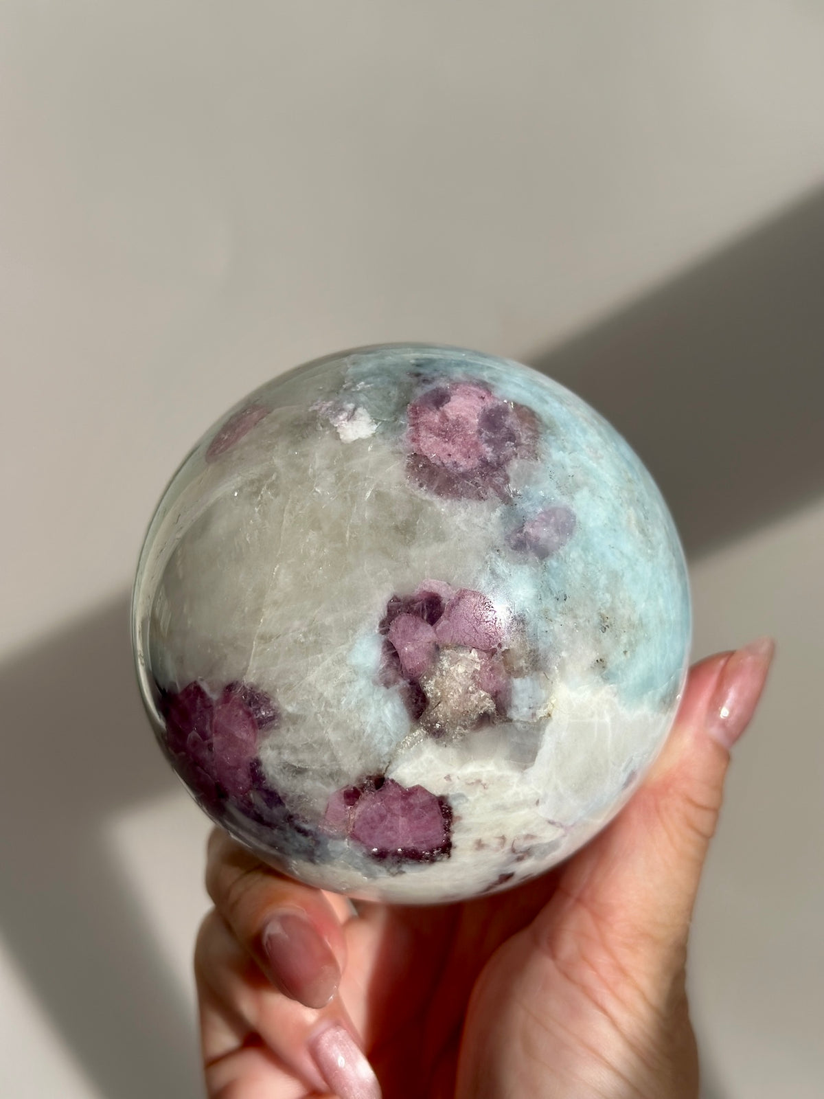 Pink Tourmaline Lepidolite Smoky Unicorn Sphere #2
