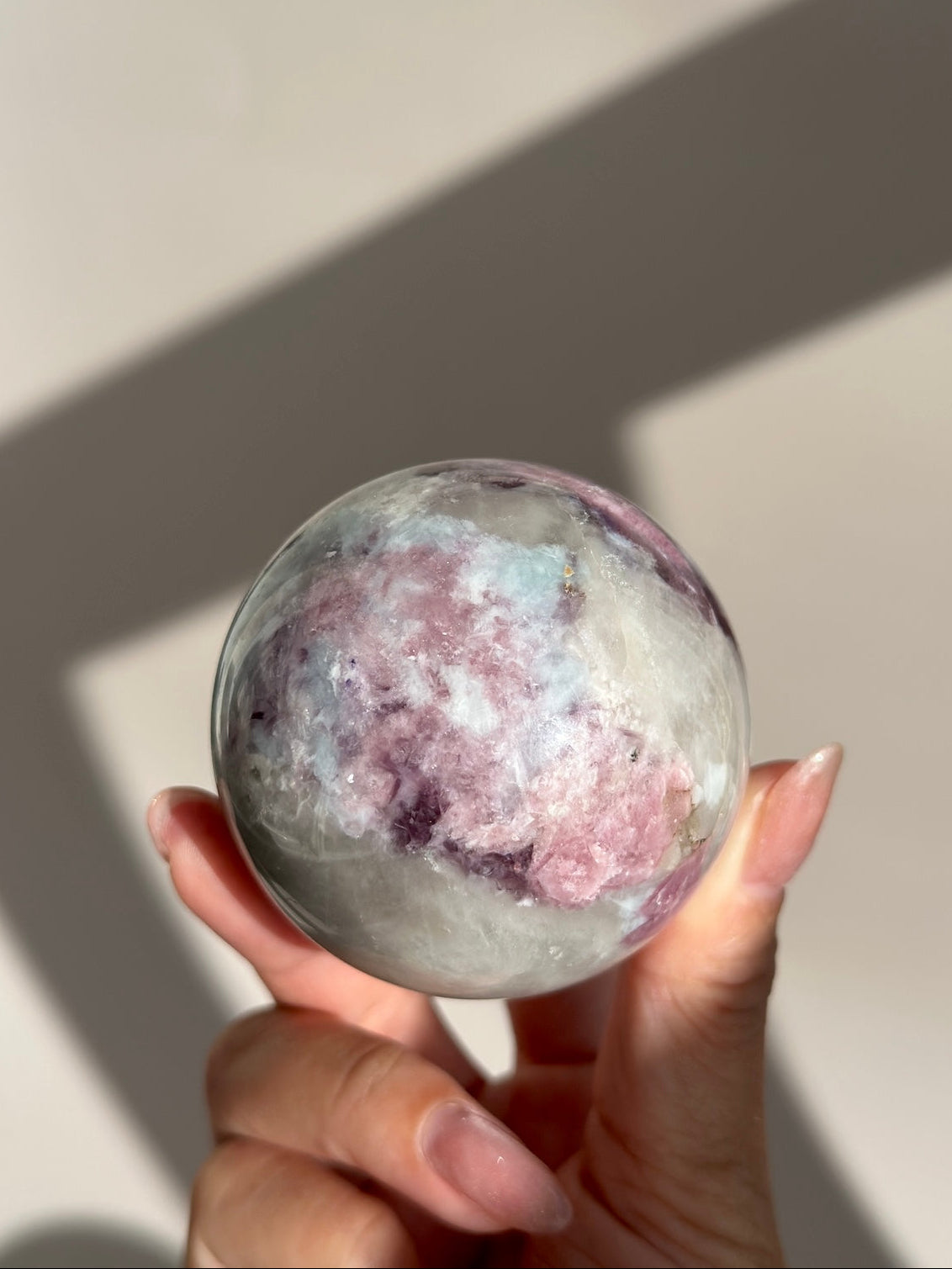 Pink Tourmaline Lepidolite Smoky Unicorn Sphere #6