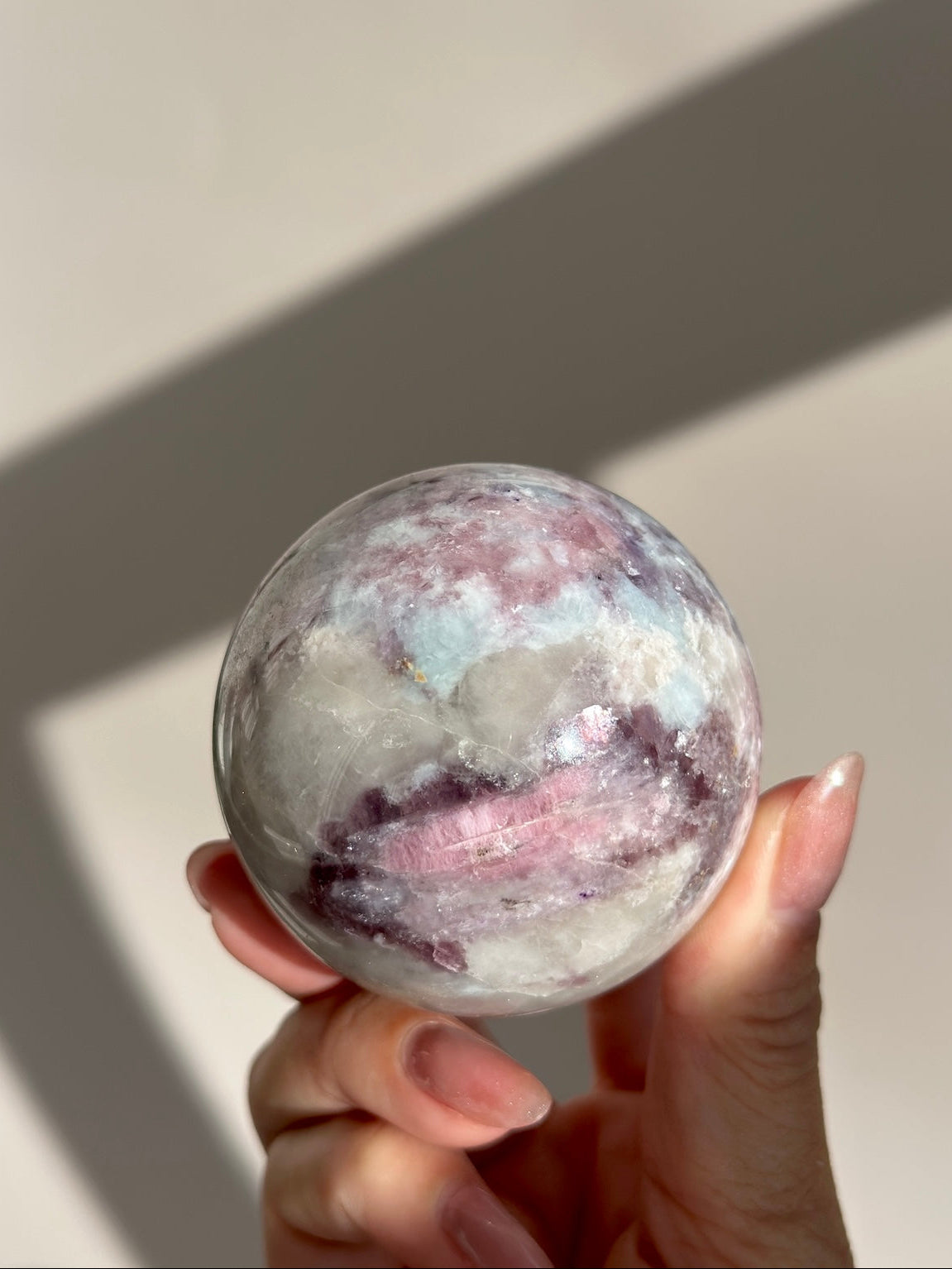 Pink Tourmaline Lepidolite Smoky Unicorn Sphere #6