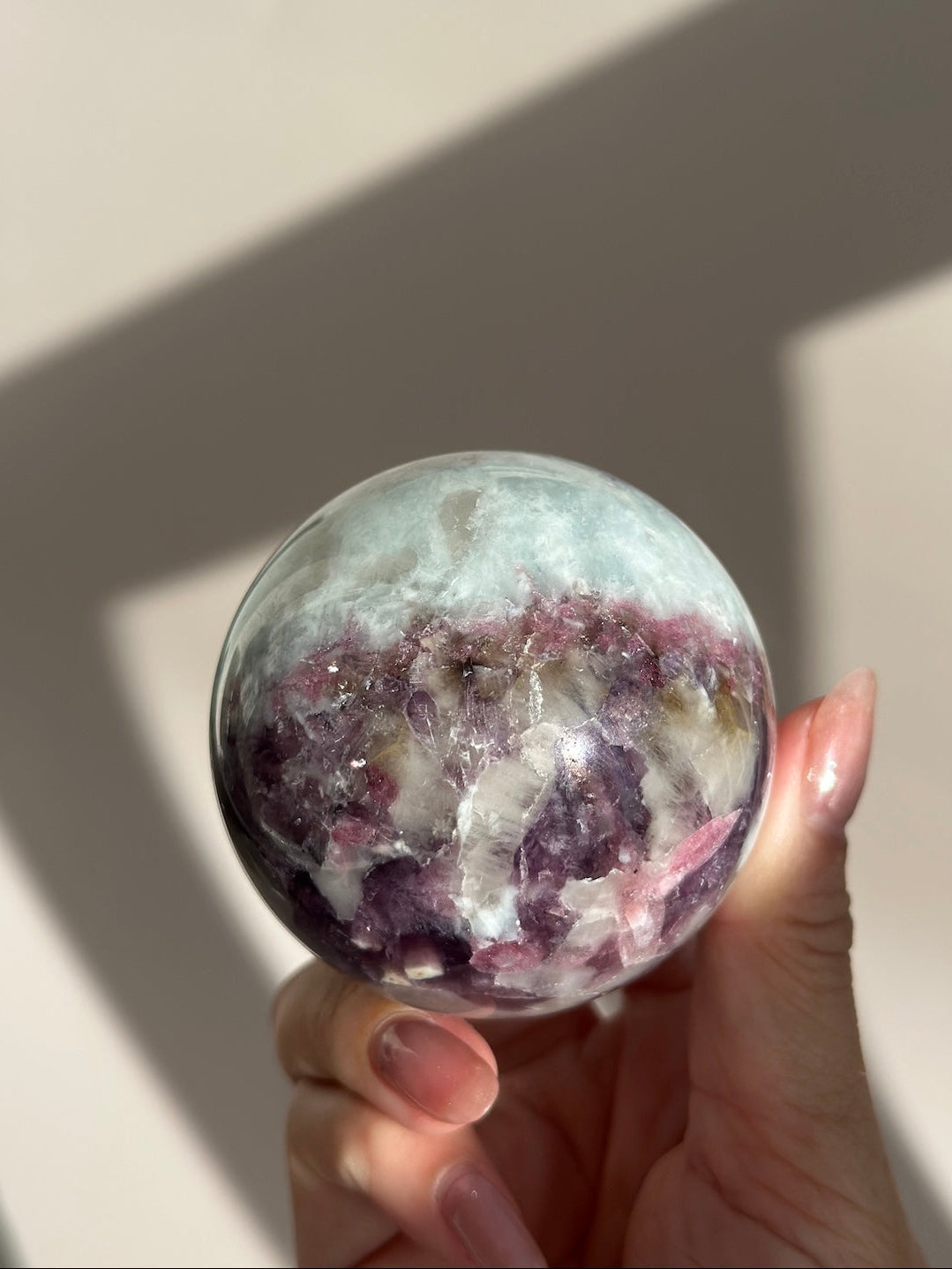 Pink Tourmaline Lepidolite Smoky Unicorn Sphere #5