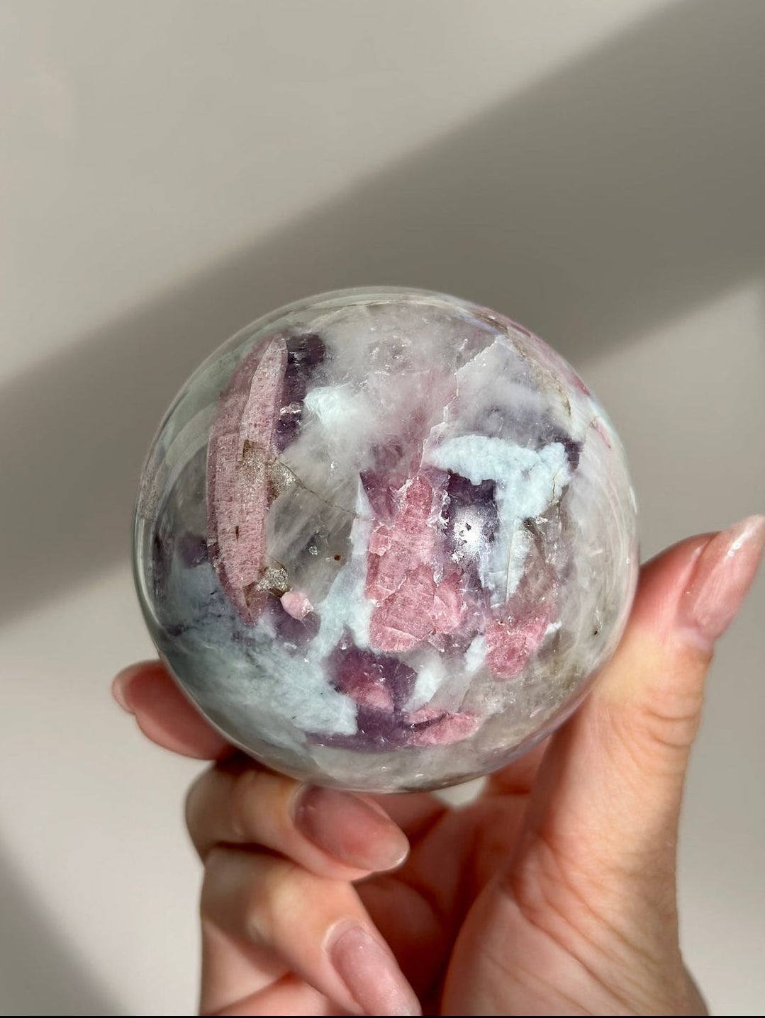 Pink Tourmaline Lepidolite Smoky Unicorn Sphere #4
