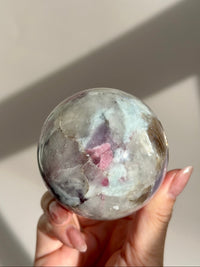 Pink Tourmaline Lepidolite Smoky Unicorn Sphere #4