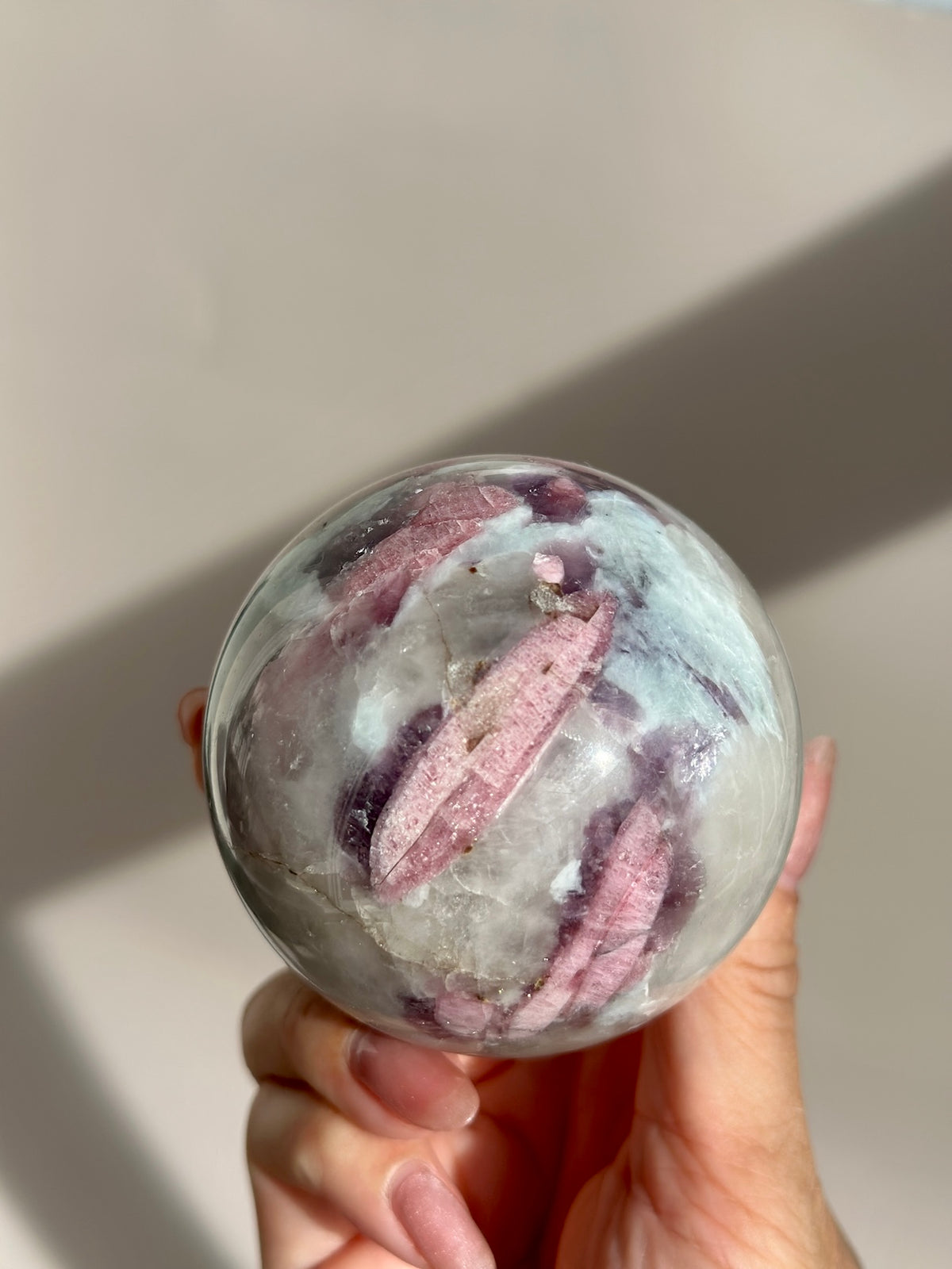 Pink Tourmaline Lepidolite Smoky Unicorn Sphere #4