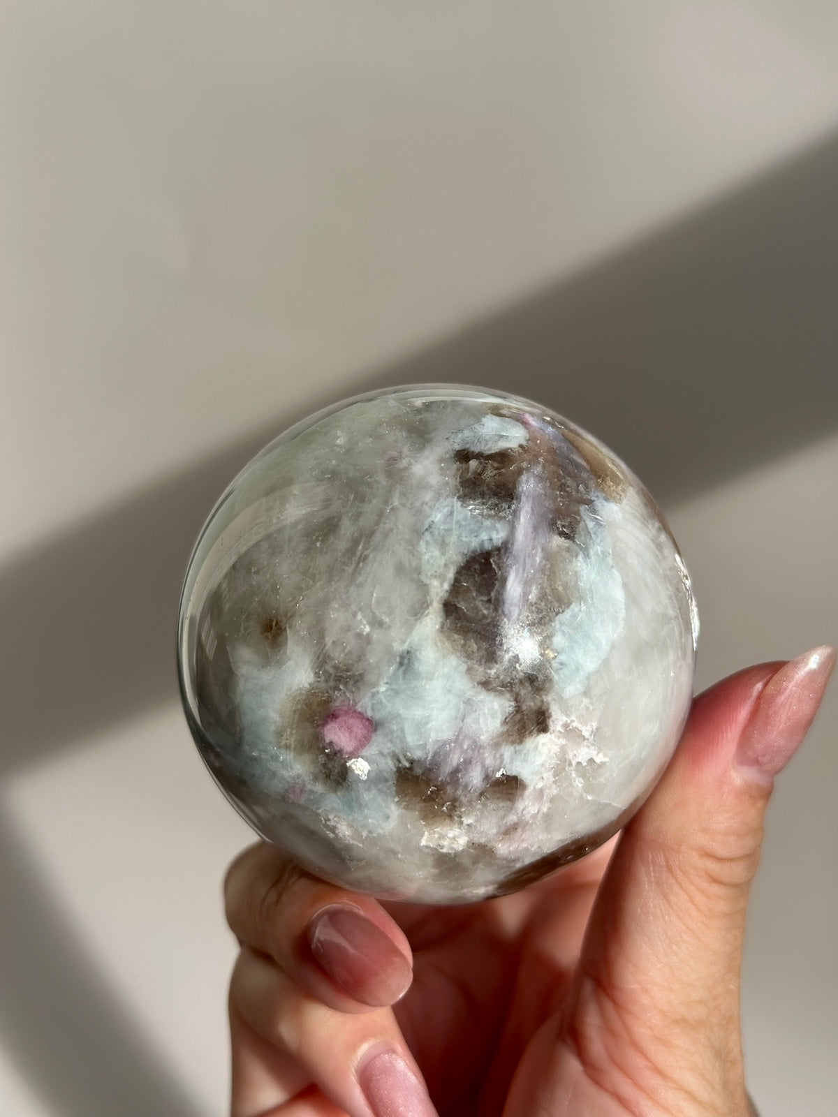 Pink Tourmaline Lepidolite Smoky Unicorn Sphere #4