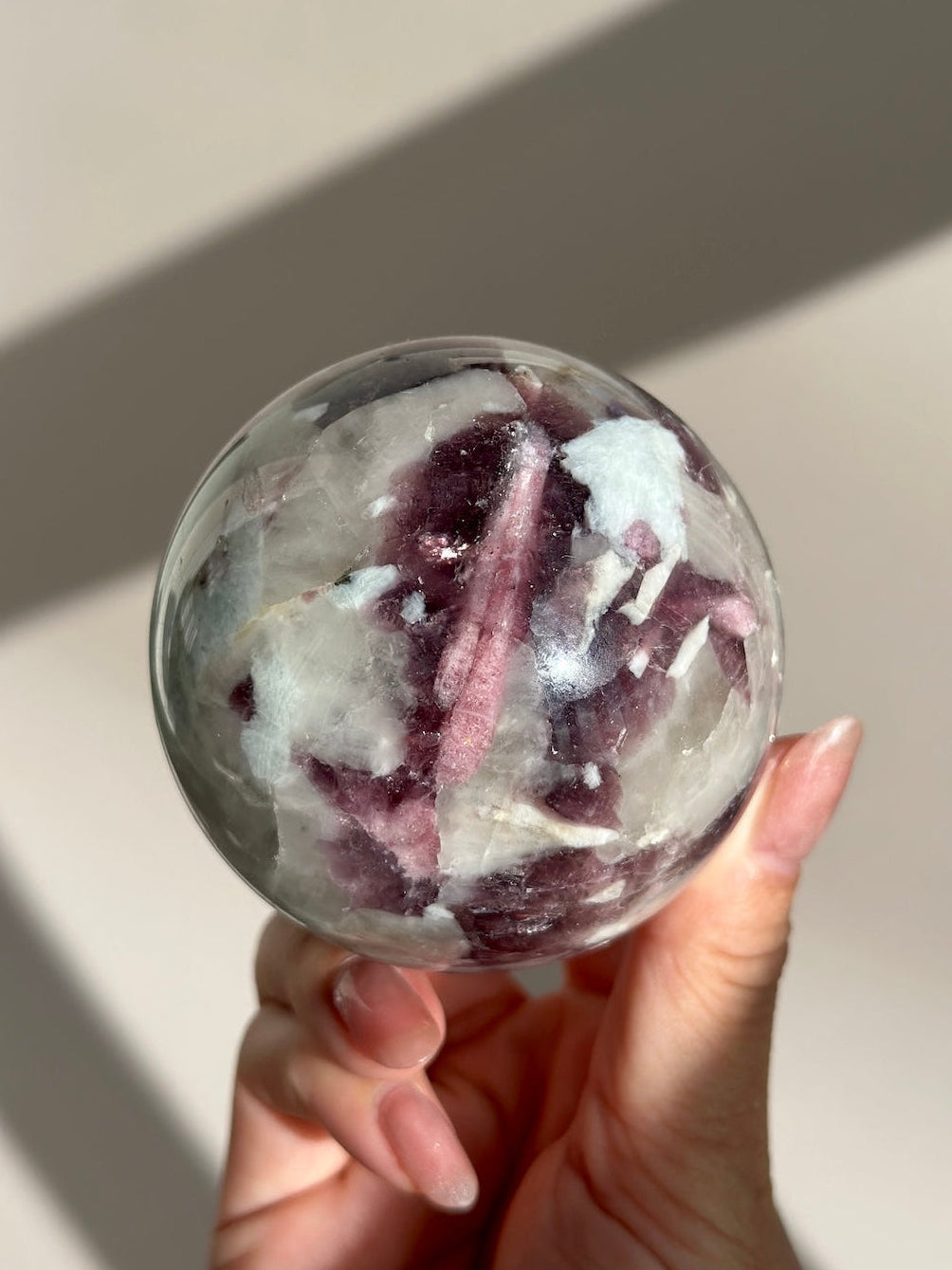 Pink Tourmaline Lepidolite Smoky Unicorn Sphere #3