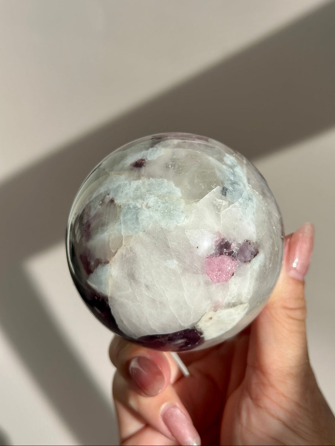 Pink Tourmaline Lepidolite Smoky Unicorn Sphere #3