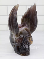 VADER - Agate Amethyst Geode WINGED SKULL carving