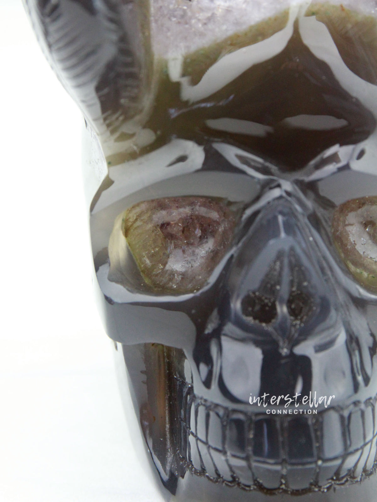 VADER - Agate Amethyst Geode WINGED SKULL carving #S14