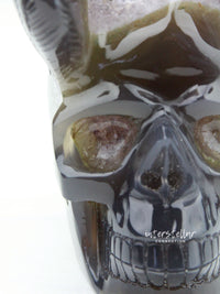 VADER - Agate Amethyst Geode WINGED SKULL carving #S14