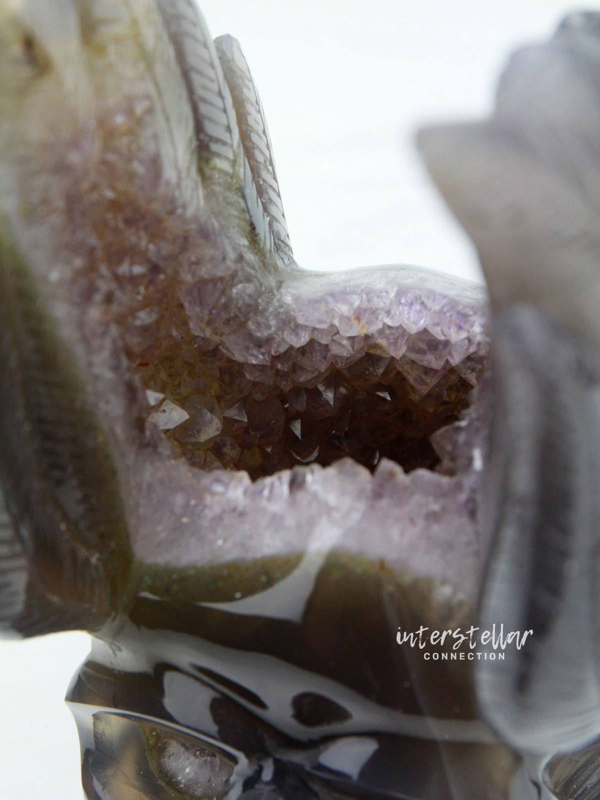 VADER - Agate Amethyst Geode WINGED SKULL carving #S14