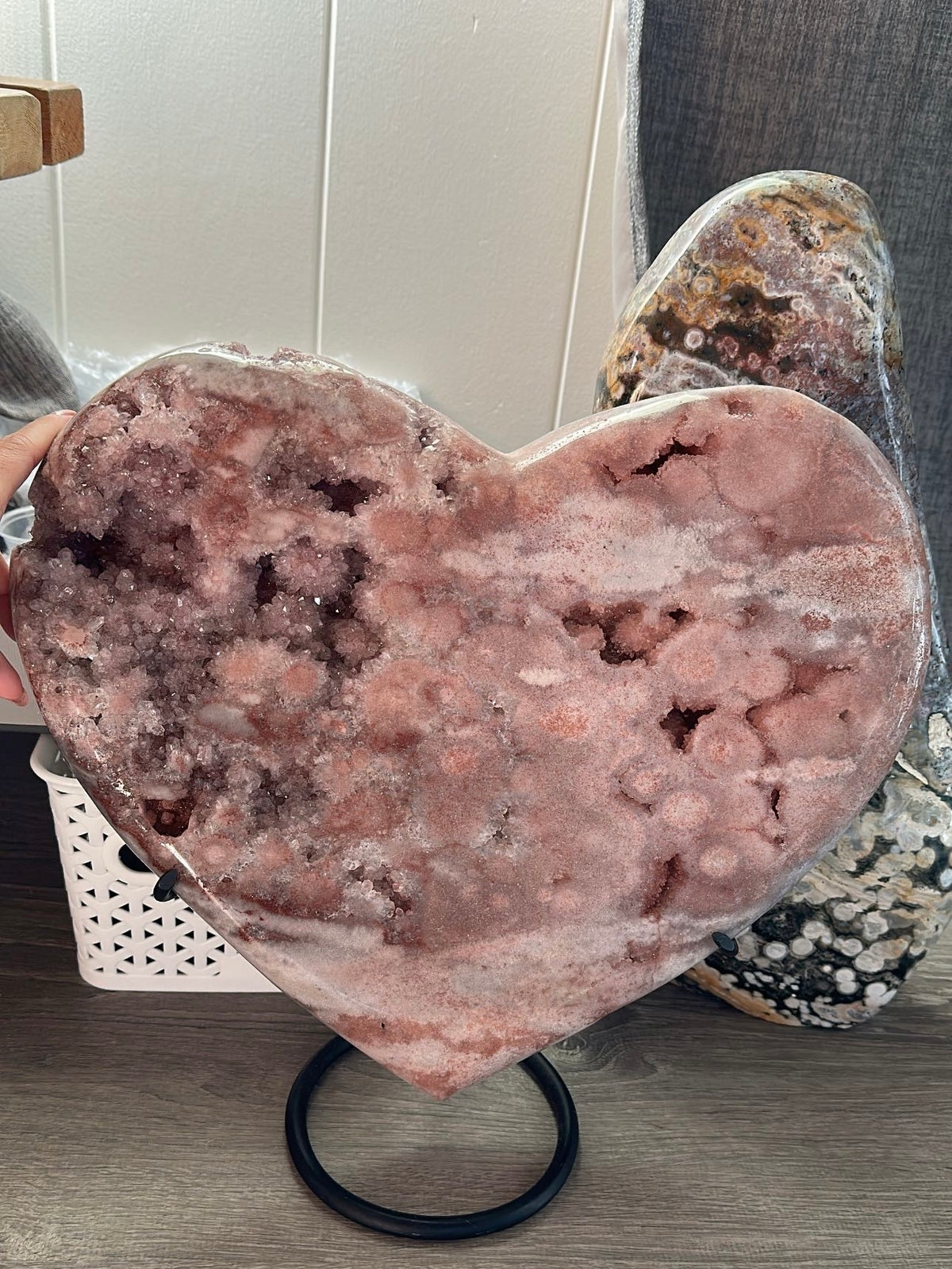 XXXL Pink Amethyst Heart with Custom Stand