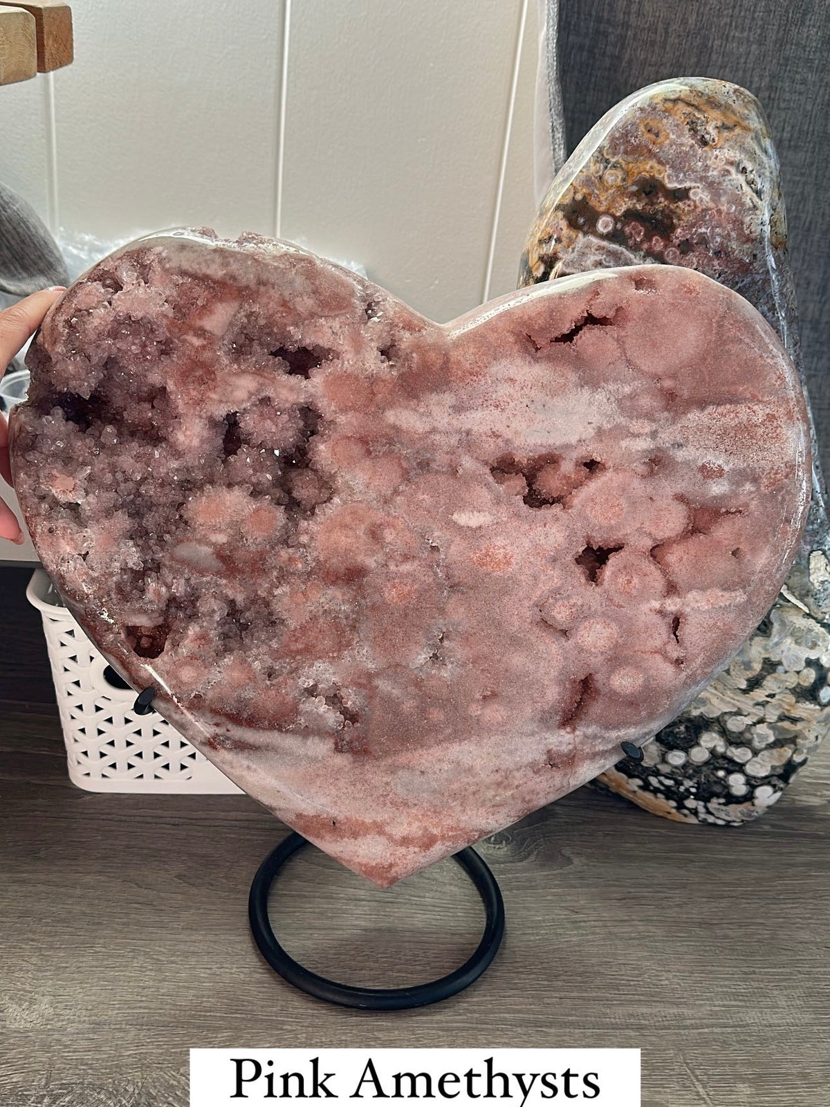 XXXL Pink Amethyst Heart with Custom Stand
