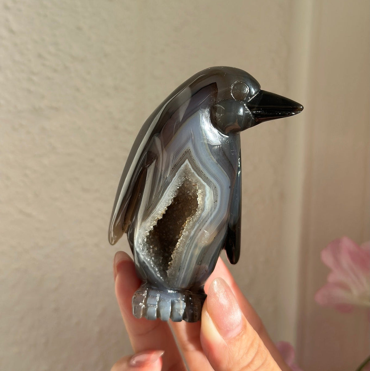 Druzy Agate Penguin Carving