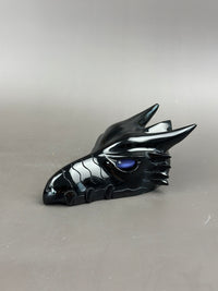 Black Obsidian 5" Hand-Carved Dragon Skull with Cat's Eye #D10