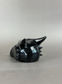 Black Obsidian 5" Hand-Carved Dragon Skull with Cat's Eye #D10