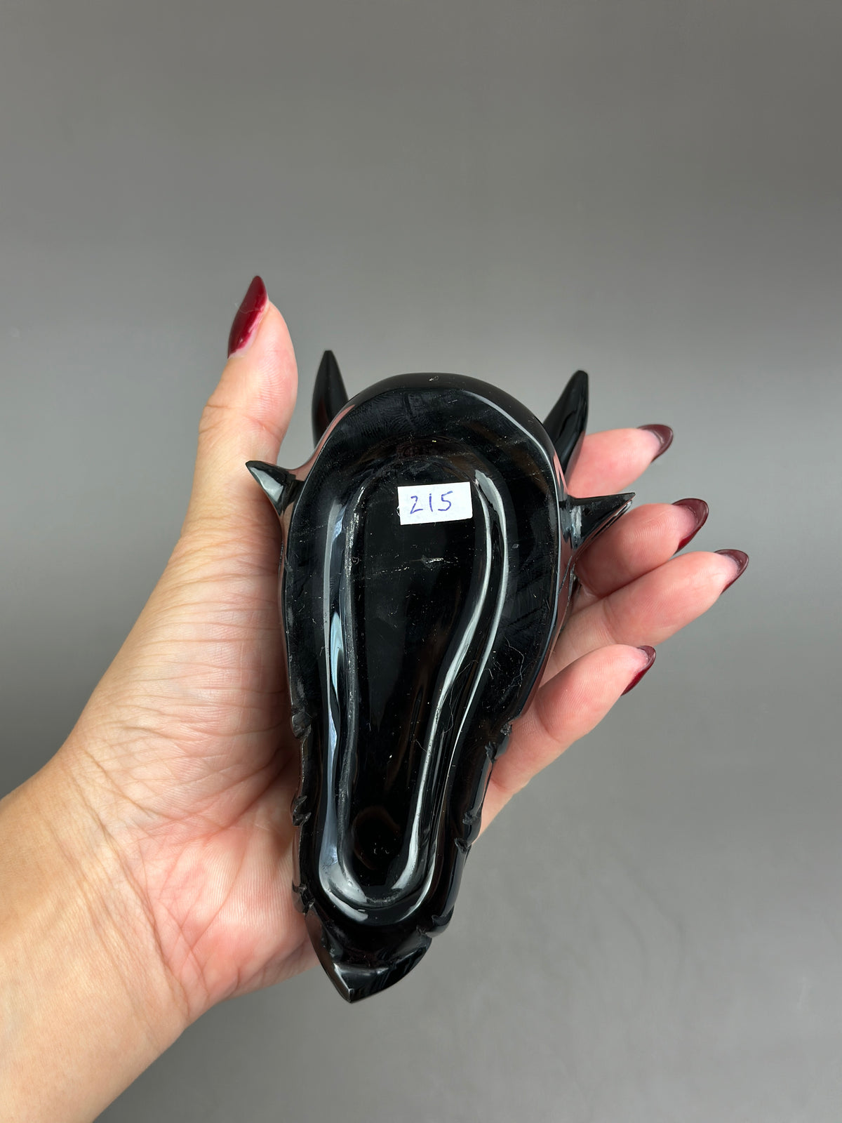 Black Obsidian 5" Hand-Carved Dragon Skull with Cat's Eye #D10