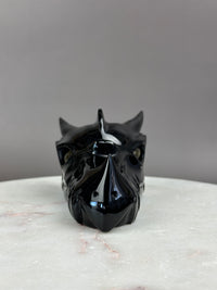 Black Obsidian Dragon 6" Skull Carving with Labradorite eyes #D1