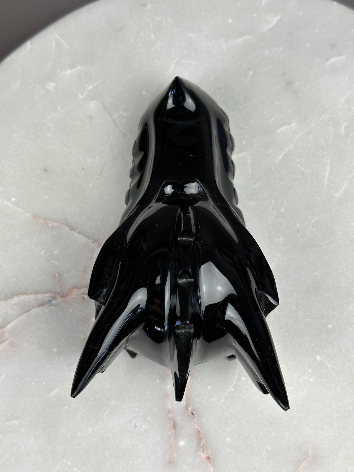 Black Obsidian Dragon 6" Skull Carving with Labradorite eyes #D1