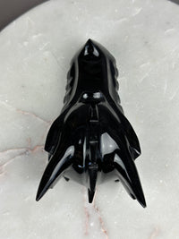 Black Obsidian Dragon 6" Skull Carving with Labradorite eyes #D1